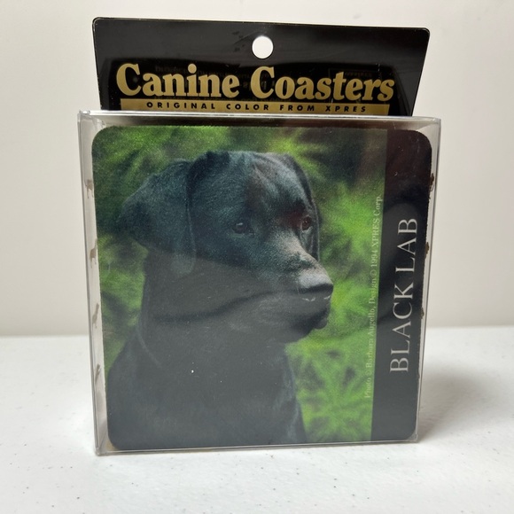 VTG Xpres Black Labrador Coasters Box Of 4 Barbara Augello Non-Skid Rubber - Picture 1 of 9